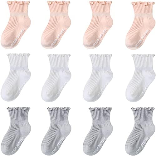 Non Slip Grip Ankle Baby Socks 12 Pack for Toddler Boys and Girls Kids,Infant Cute Cotton Baby Socks