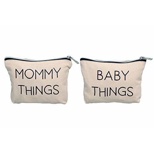 Pearhead Mommy and Baby Canvas Pouch Set, Matching Travel Cases, New Mother Keepsake for New Mothers and Expecting Moms, Modern Neutral Cosmetic And Accessory Bags, Mother's Day Gifts, Set of 2