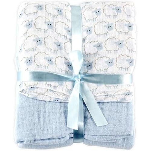 Hudson Baby Unisex Baby Cotton Muslin Swaddle Blankets, Blue Sheep, 2-Pack