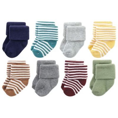 Hudson Baby Infant Boy Cotton Rich Newborn and Terry Socks, Dark Earth Tone Stripes, 0-6 Months