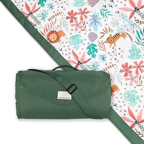 – Premium Outdoor Blanket | Picnic Blanket | 100% Polyester | Summer Beach Blanket | Water Resistant | Easy to Fold | Wipeable Material | Babies and Toddlers (Safari Animals, 5x5)