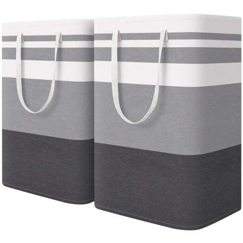 2 Pack Large Laundry Basket, Aertyole Waterproof, Freestanding Laundry Hamper, Collapsible Tall Clothes Hamper with Extended Handles for Clothes Toys in the Dorm and Family-(Gradient Grey, 75L)