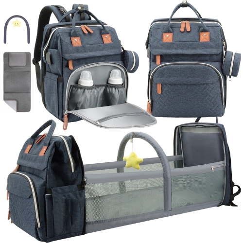 DERSTUEWE Baby Diaper Bag Backpack with Changing Station, Multifunctional Waterproof Portable Baby Bag for Travel– Large Capacity, Blue