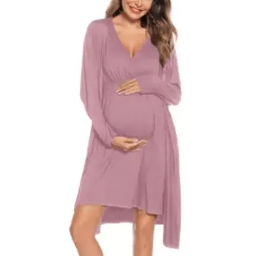 SWOMOG Women Maternity Nursing Gown and Robe Set 3 in 1 Labor Delivery Nursing Nightgown for Breastfeeding Hospital Bathrobe robes