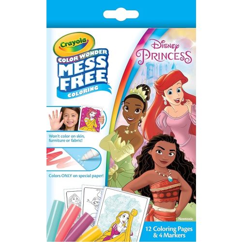 Crayola Color Wonder Disney Princess Mini Box Set, 12 Coloring Pages & 4 Mess Free Markers, Toddler Coloring, Gift for Girls & Boys, 3+