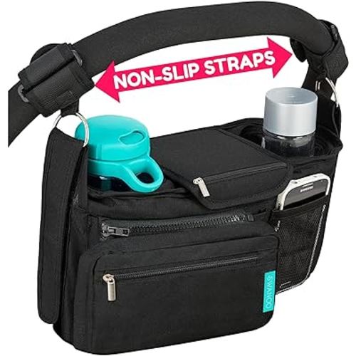 Stroller Organizer Non Slip Straps Stroller Caddy With Insulated Cup Holder, Stroller Bag for Phone, Pet Stroller Accessories, Universal Fits Uppababby Vista v2 Wonderfold Wagon, Doona and More