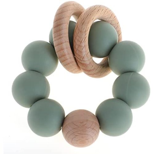 Silicone Baby Teether, Food Grade Silicone & Beech Baby Teething Toy, BPA Free (Sage)