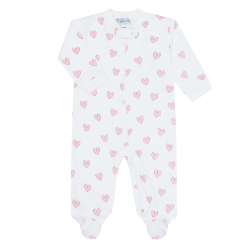 Heart Print Zipper Footie - Pink