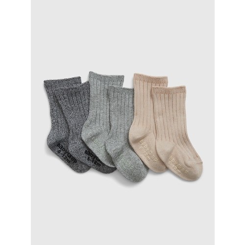 Baby First Favorites Cotton Marled Rib Crew Socks (3-Pack) in marled grey heather