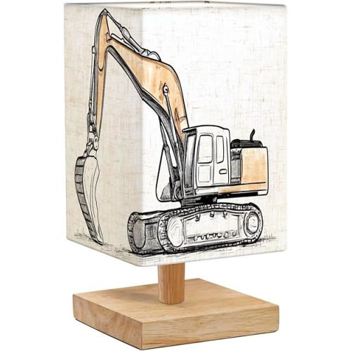 Bedside Desk Lamps, Minimalist Construction Vehicle Watercolor Truck Fire Dump Excavator Machinery Nightstand lamps, Small Table Lamp for Nursery Girls Kids Bedroom Classroom Living Room Dorm Decor