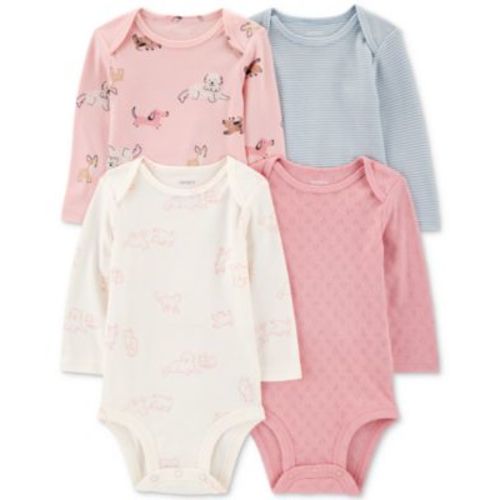 Baby Girls Cotton Puppy Long-Sleeve Bodysuits, 4 Pack