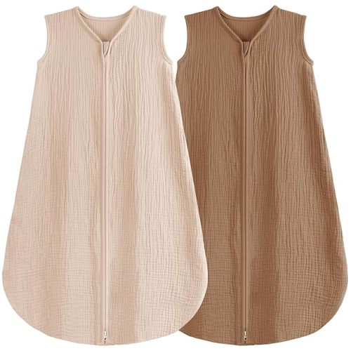 2 Pack Baby Sleep Sack 0-24 Months Baby Sleeping Bag 2-Way Zipper Toddler Wearable Blankets (Beige&Coffee TOG 0.3, Small)