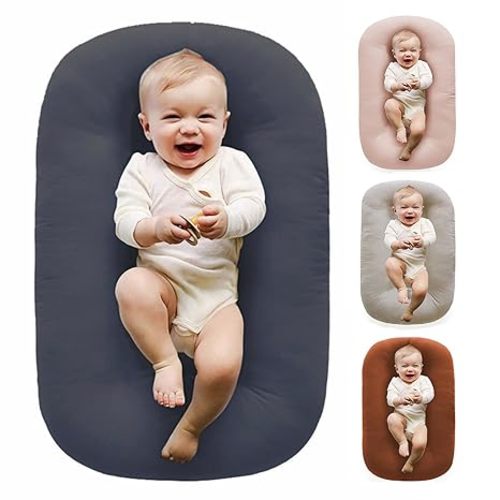 Baby Lounger 0-24 Months 100% Cotton-Snuggle Cozy Me Lounger,Soft & Breathable Baby Lounger for Newborn Play Mat,Infant Babies Essentials Gifts,Coffee(Lounger Cover Included)