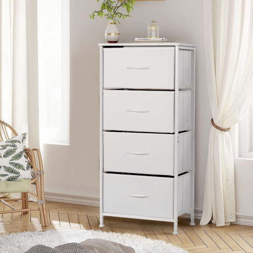 "Vesteel 4-Drawer Dresser, Fabric Chest for Bedroom, Closet, Living Room, White, 11.8""D x 17.7""W x 37.5""H"