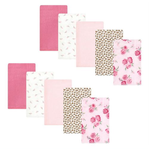 Hudson Baby Infant Girl Cotton Flannel Burp Cloths, Blush Rose, One Size