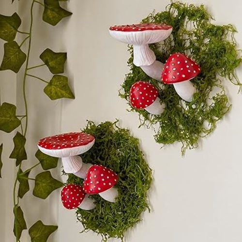 Yerliker 7 Pcs Mushroom Magnets for Fridge Resin Mushroom Floating Wall Shelf with Moss Aesthetic Fairy Party Decorations for Refrigerator Kitchen Cottage Room Bedroom Decor