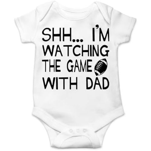 AW Fashions Shh... I'm Watching The Game With Dad Baby Bodysuit Funny Infant Clothes Romper Boy Clothes