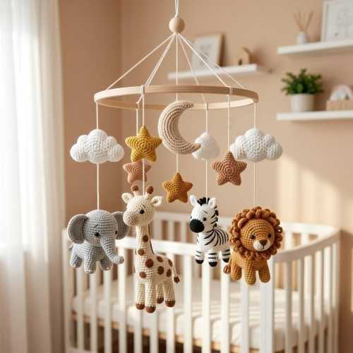 Personalized Crochet Woodland Nursery Baby Mobile, Woodland Animals Decor, Giraffe Palm Tree Nursery Decor, Woodland Baby Shower Gift