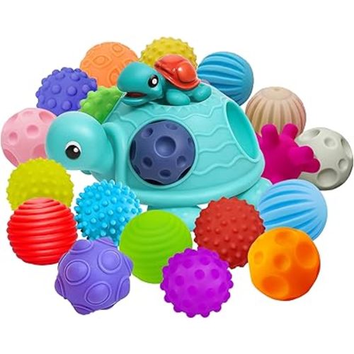 Sensory Balls for Baby Sensory Baby Toys 6 to 12 Months for Toddlers 1-3, Sensory Turtle Toy with Sensory Balls, Montessori Toys for Babies 6-12 Months Infant 0-6 Months (12 Pack)