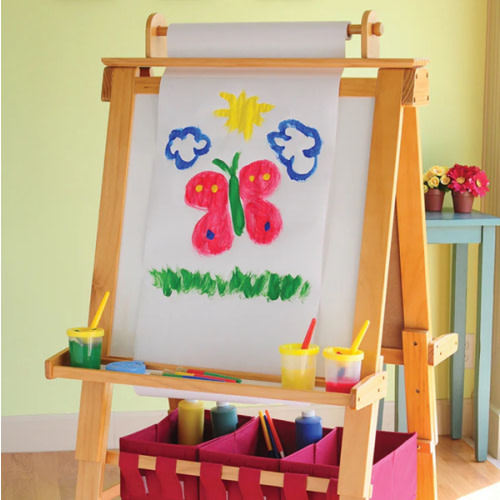 Wooden Double-Sided Art Easel | Chalkboard, Dry Erase, & Paper Roll with Storage