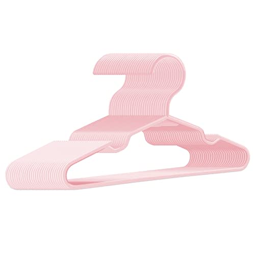Baby Hangers for Closet 100 Pack Pink Plastic Kids Children's Clothes Hangers Non-Slip (Pink, 100)