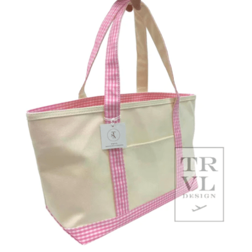 TRVL Coated Canvas Gingham Trim Tote