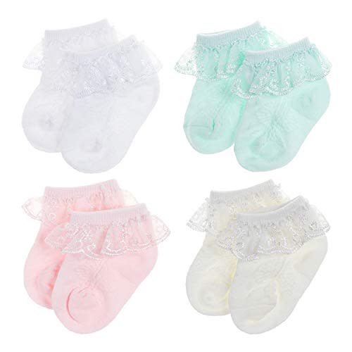 BQUBO Baby Girls Socks Eyelet Ruffle Lace Sock Baby Socks Newborn/Infant/Toddlers/Kids Frilly Summer Thin Dress Sock