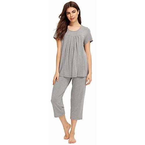 WiWi Viscose from Bamboo Pajamas for Women Capri Pants Pajama Sets Short Sleeve Sleepwear Set Top with Capris Pjs S-XXL