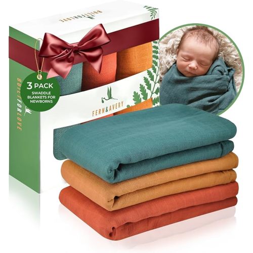 Fern and Avery Baby Gifts New Born - Gender Neutral Silky Muslin Swaddle Blankets - Receiving Blankets for Newborns, for Baby Boys and Girls, Nursery Blanket Wrap - Set of 3