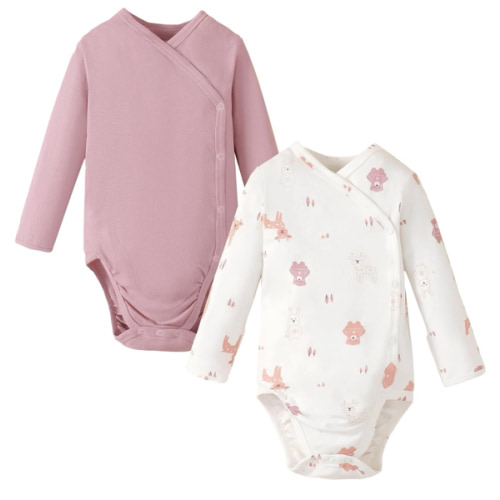 DEFAHN Baby Side Snap Bodysuit Kimono Onsies Newborn Boy Girl 3-Pack 100% Cotton Basic Pattern Kimono Bodysuits