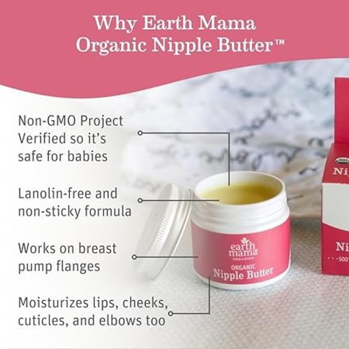 Earth Mama Organic Nipple Butter™ | Nipple Cream Safe for Breastfeeding | Postpartum Essentials for Nursing | Non Lanolin Nipple Cream, 2 fl oz (2-Pk)