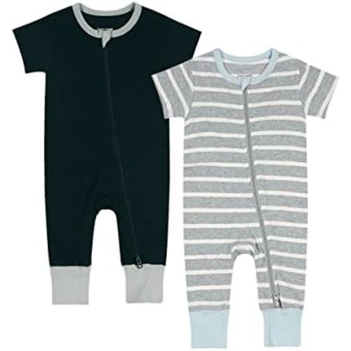 Teach Leanbh Toddler Baby Boys Girls 2-Pack Pajamas Cotton 2 Way Zipper Short Sleeve Footless Romper Sleep and Play