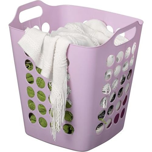 Flexible Plastic Laundry Basket - Square Storage Hamper with Side Handles for Easy Carrying - Versatile Organizer for Laundry, and Household Storage, Purple 50 Litter
