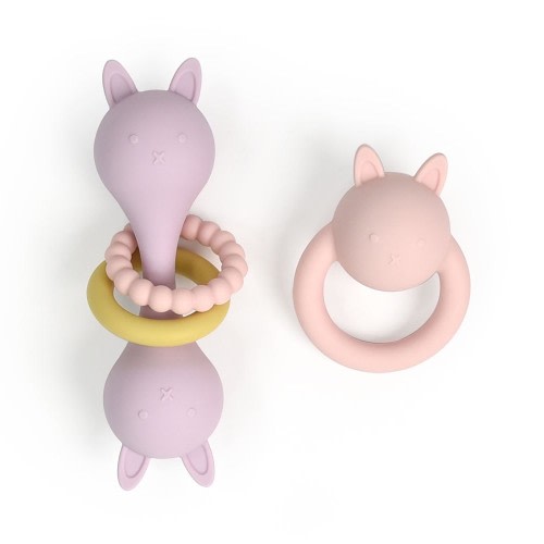 Little Rawr Rattle Gift Set Bunny Pink