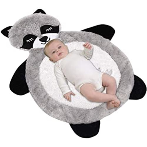 Little Grape Land Baby Play Mat for Floor, Tummy Time Mat Newborn Raccoon Themed, Activity Gym Play Mat for Babies Toddlers Infants, Foldable & Machine Washable