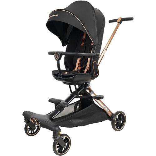 Lightweight Folding Stroller Wagon for Baby & Toddler Travel, 360° Reversible Seat, Adjustable Canopy with Storage Basket, Airplane-Friendly Compact Umbrella Stroller,Glory Black