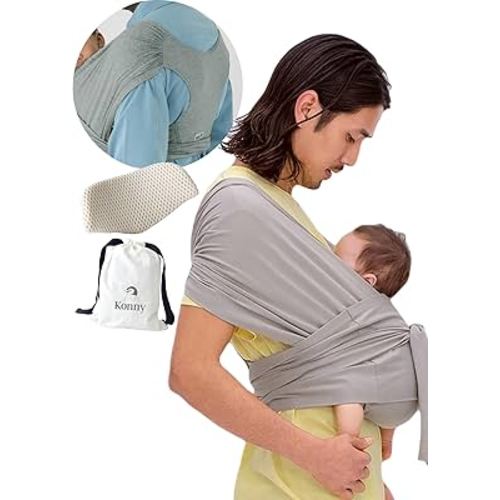 Konny New and Improved Baby Carrier Flex SoftBreeze(Includes Head Support) - Adjustable, Easy to Wear and Wrap Baby Sling, Perfect for Newborn Babies Essentials up to 44 lbs (XS-XL) - Khaki Grey
