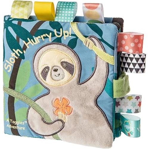 Taggies Touch & Feel Soft Cloth Book with Crinkle Paper & Squeaker, Molasses Sloth