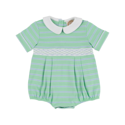 Smocked Bradford Bubble - Grace Bay Green, Beale Street Blue, & Worth Avenue White Stripe with Worth Avenue White Smocking