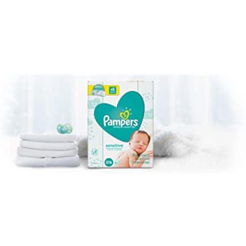 Baby Wipes, Pampers Sensitive Water Based Baby Diaper Wipes, Hypoallergenic and Unscented, Tub Not Included, 72 Count (Pack of 8), Total 576 Wipes - Packaging May Vary