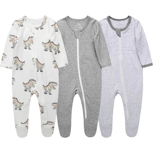 O2 BABY Baby Boys Girls Organic Cotton Zip-Front Sleeper Pajamas, Footed Sleep 'n Play