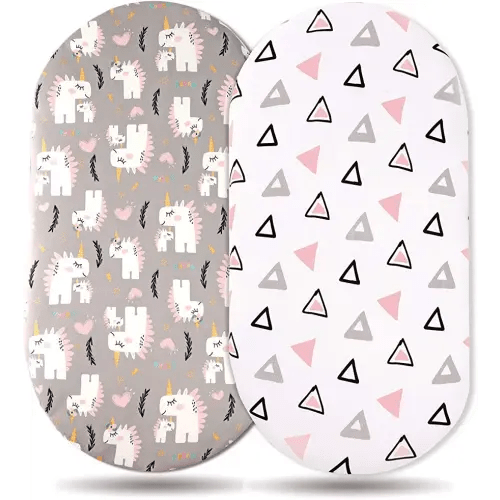GRSSDER Stretchy Ultra Soft Fitted Bassinet Sheet Set 2 Pack, Universal Fit for Bassinets Baby Cradle Moses Basket Oval Rectangle Pad/Mattress, Dream Unicorn Bassinet Sheets for Babys and Girls