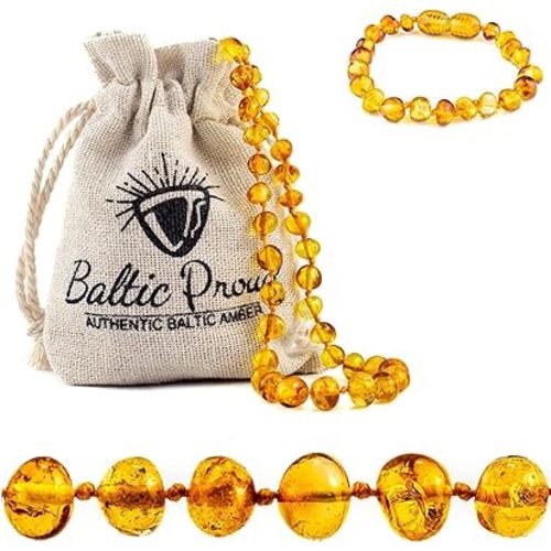 Baltic Amber Necklace and Bracelet Gift Set (Unisex Honey 12.5 Inches/5.5 Inches) - Certified Premium Quality Raw Baltic Sea Amber