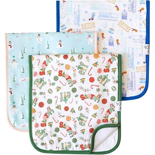 Copper Pearl Premium Baby Burp Cloths - 3-Pack Large Cotton Burp Cloths, Perfect for Baby Boy and Baby Girl Gifts (21" x 10" Size, Christmas Classics Set)