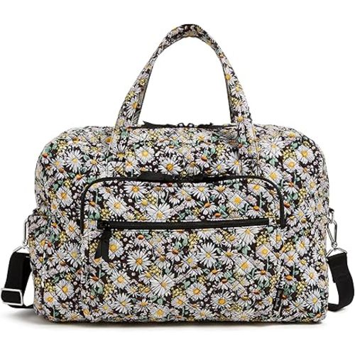 Vera Bradley Iconic Weekender Travel Bag, Signature Cotton, Daisies White