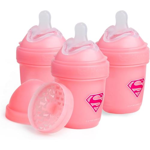 Herobility Anti-Colic Baby Bottles 5 oz / 140 ml – Pack of 3 Newborn Baby Bottles, Slow Flow Plastic Bottles, Breast-Shaped Teat for Breastfed Babies, Small Baby Bottles, Swedish Design, Supergirl