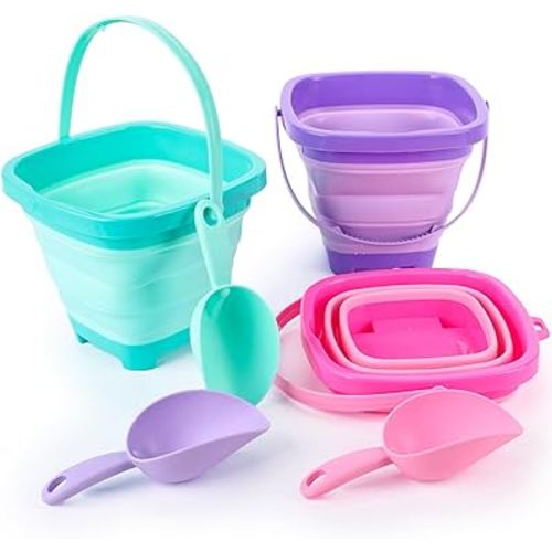 Shindel 3 PCS Collapsible Beach Buckets with Shovels