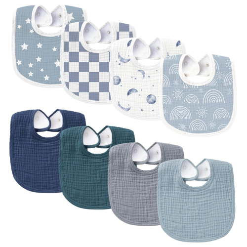 Muslin Baby Bibs 8 Pack Baby Bandana Drool Bibs Cotton for Unisex Boys and Girls, Soft Absorbent Set for Teething and Drooling