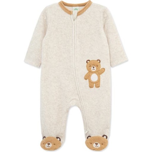 Fuzzy Bear Velour Zip Footie, 3M