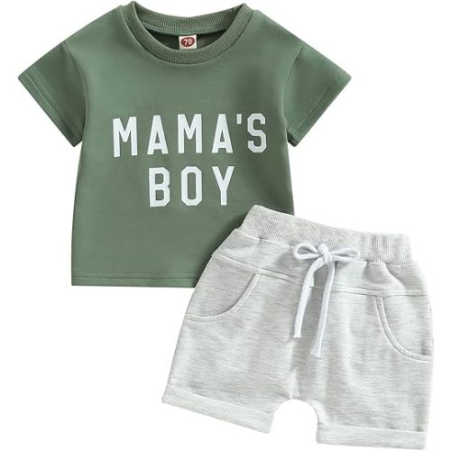 Toddler Baby Boy Summer Clothes Mamas Little Boy Short Sleeve T Shirt Tops Infant Rolled Stretch Shorts Set